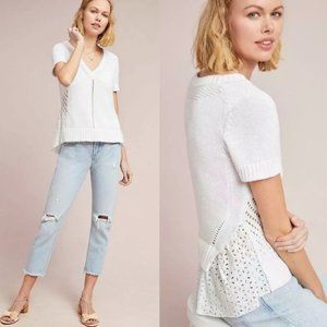 Anthropologie Feather Bone Emma Eyelet Sweater Top